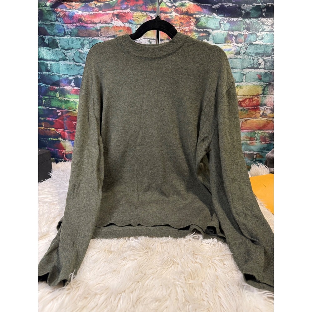 Cezani Mens XL Merino Wool Blend Crewneck Sweater Olive Green Made in Italy